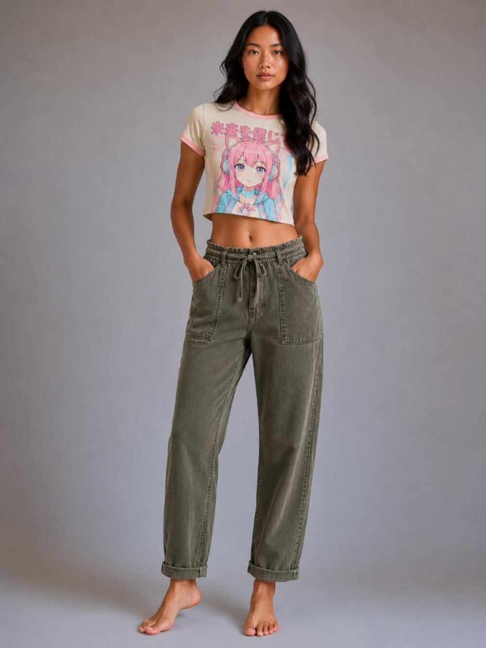 Paper bag Lyocell Utility jogger Pants Treasure & Bond W/4 Army Green XX7503 NWT